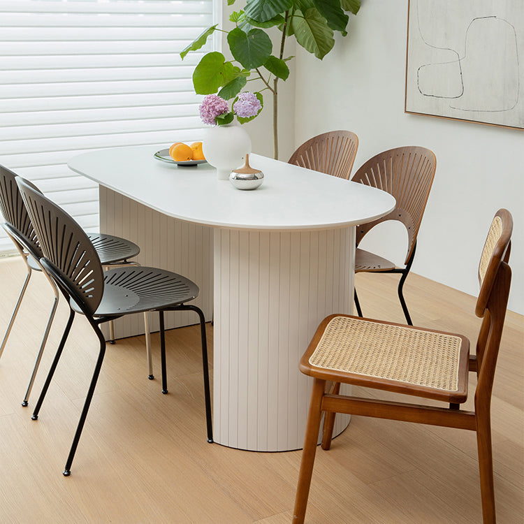 Massief hout eigentijdse ovale eettafel witte houten boventafel voor eetkamer