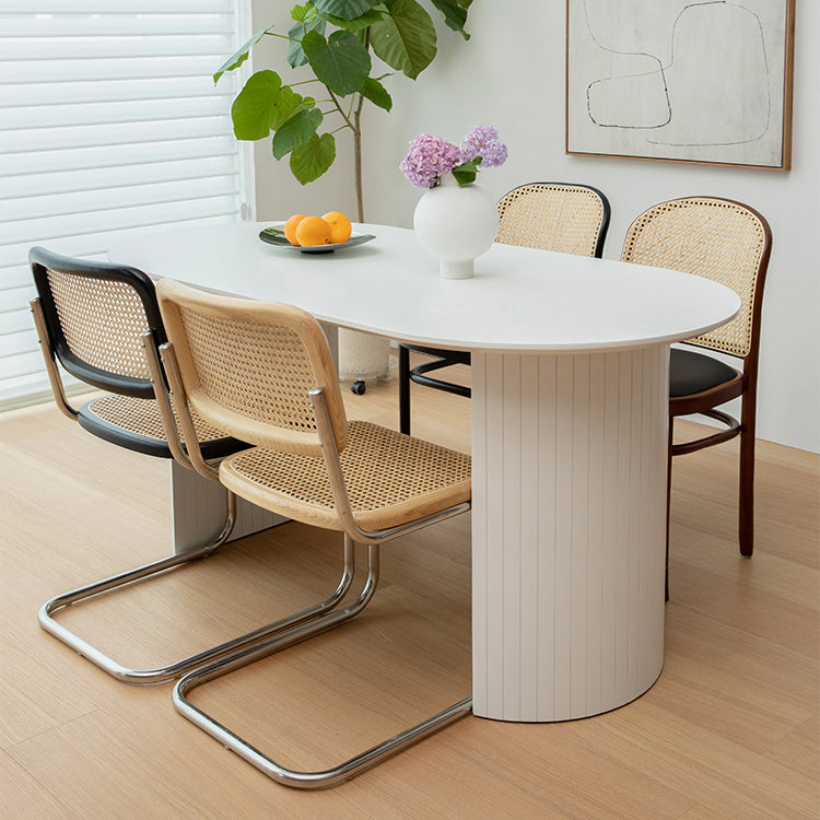 Massief hout eigentijdse ovale eettafel witte houten boventafel voor eetkamer