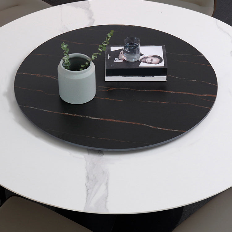 Hedendaagse ronde eettafel gesinterde stenen tafel met zwarte voetstukbasis, 47.2 "l x 27.6" w x 30 "h