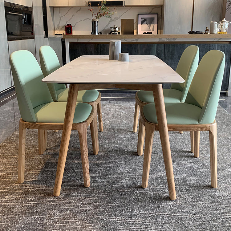 Contemporary Rectangle Dining Table White Sintered Stone Dining Table with 4 Legs