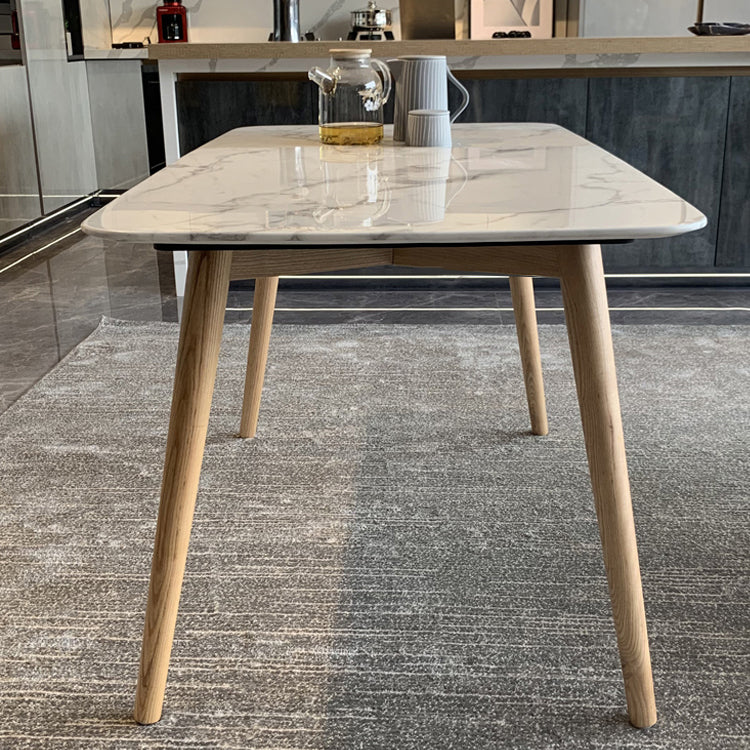 Contemporary Rectangle Dining Table White Sintered Stone Dining Table with 4 Legs