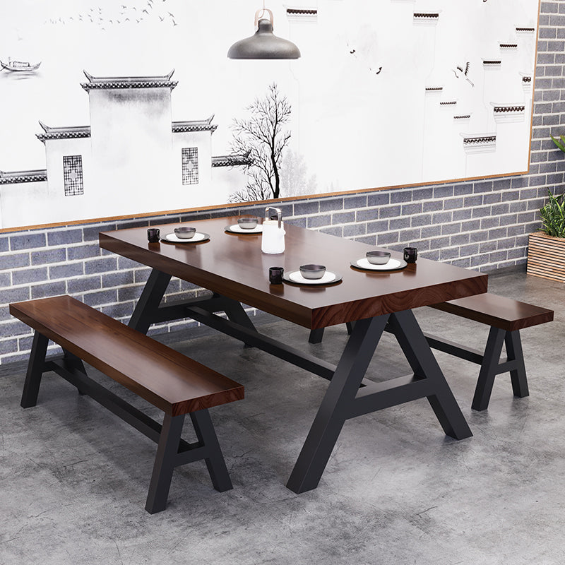 Industrial Solid Wood Dining Table Brown Rectangle Table with Trestle Base for Dinning Room