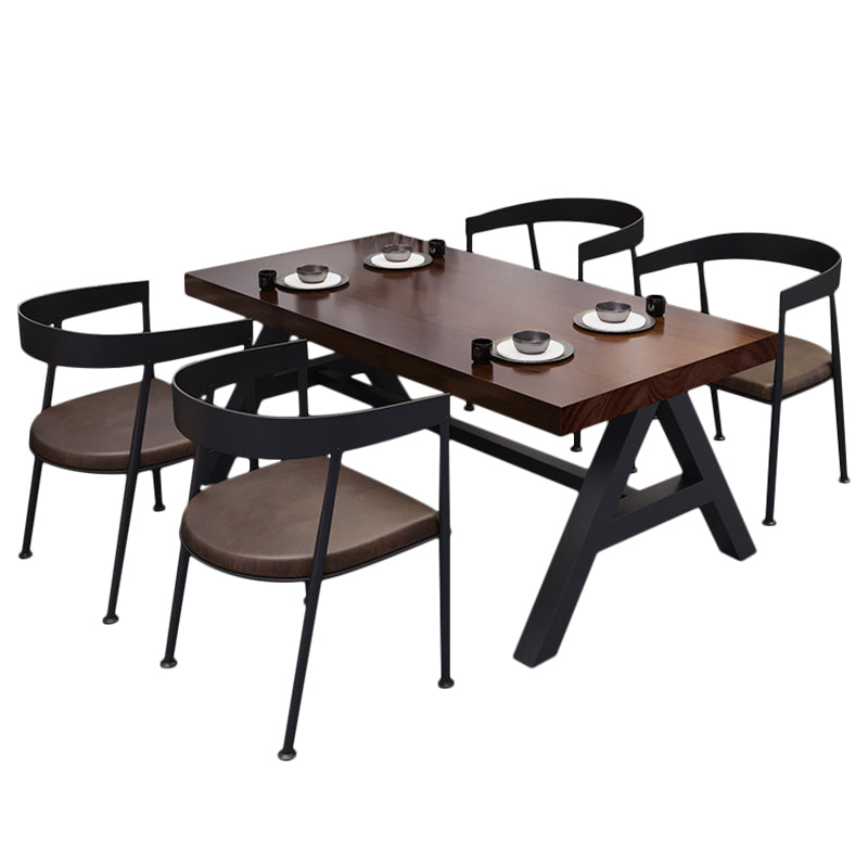 Industrial Solid Wood Dining Table Brown Rectangle Table with Trestle Base for Dinning Room