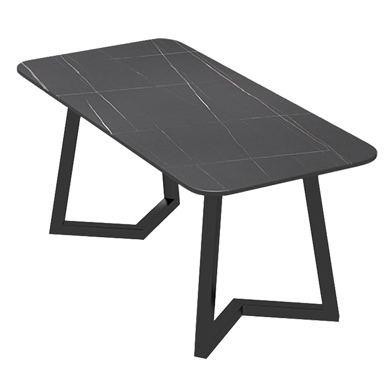 Industrial Style Sintered Stone Dining Table Black Rectangle Table with Sled Base for Dinning Room