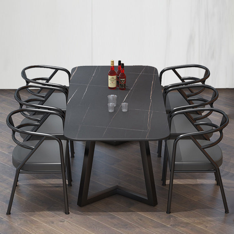 Industrial Style Sintered Stone Dining Table Black Rectangle Table with Sled Base for Dinning Room