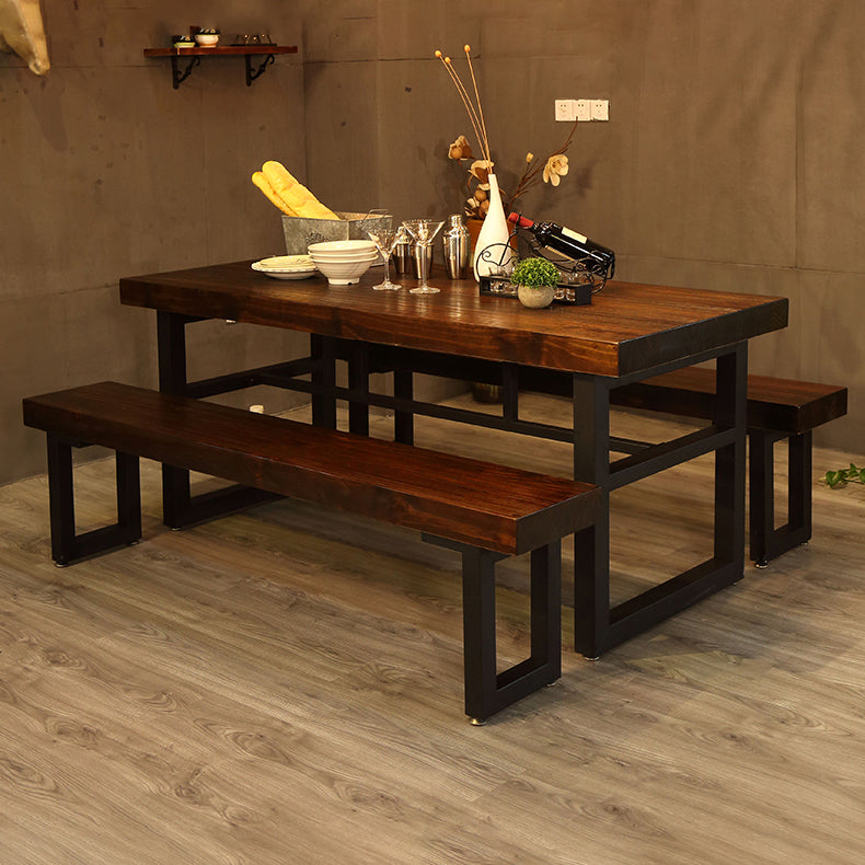 Industrial Style Solid Wood Dining Table Brown Rectangle Table with Trestle Base for Dinning Room