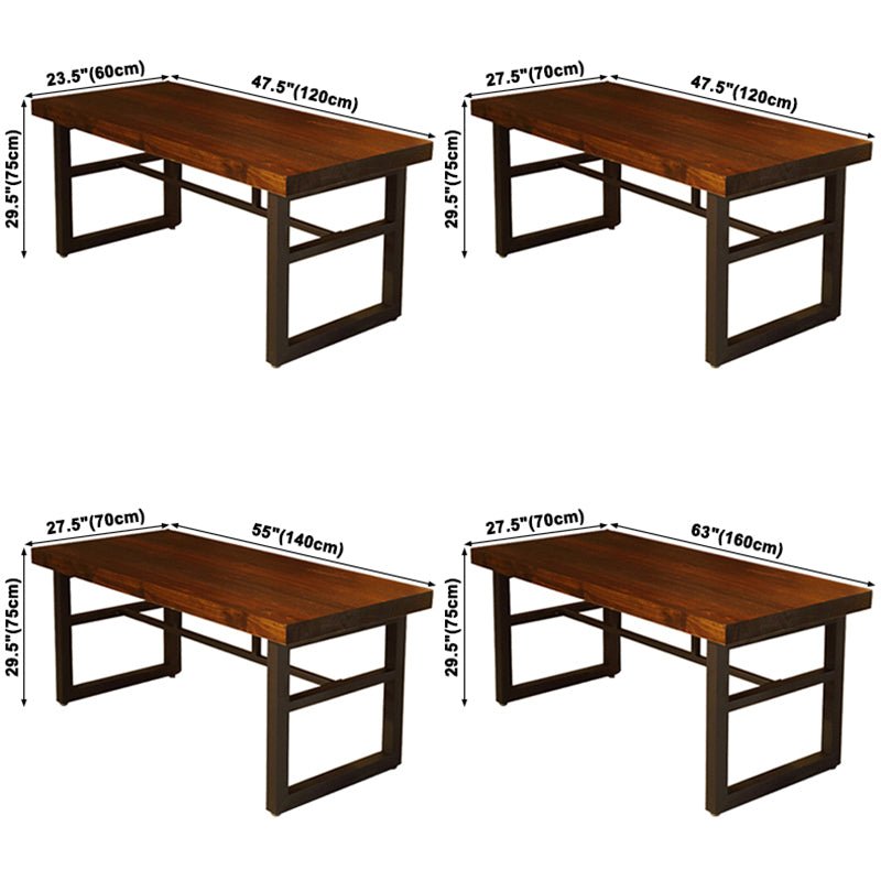 Industrial Style Solid Wood Dining Table Brown Rectangle Table with Trestle Base for Dinning Room