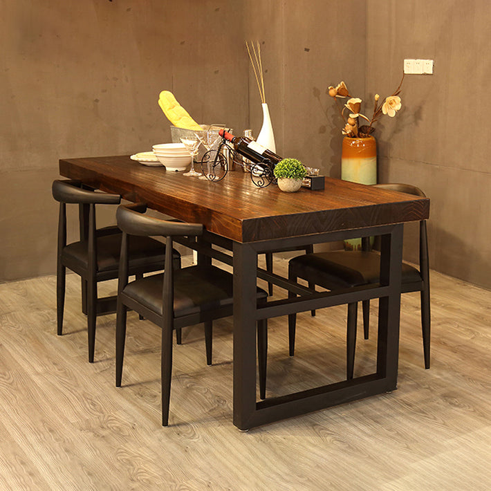 Industrial Style Solid Wood Dining Table Brown Rectangle Table with Trestle Base for Dinning Room