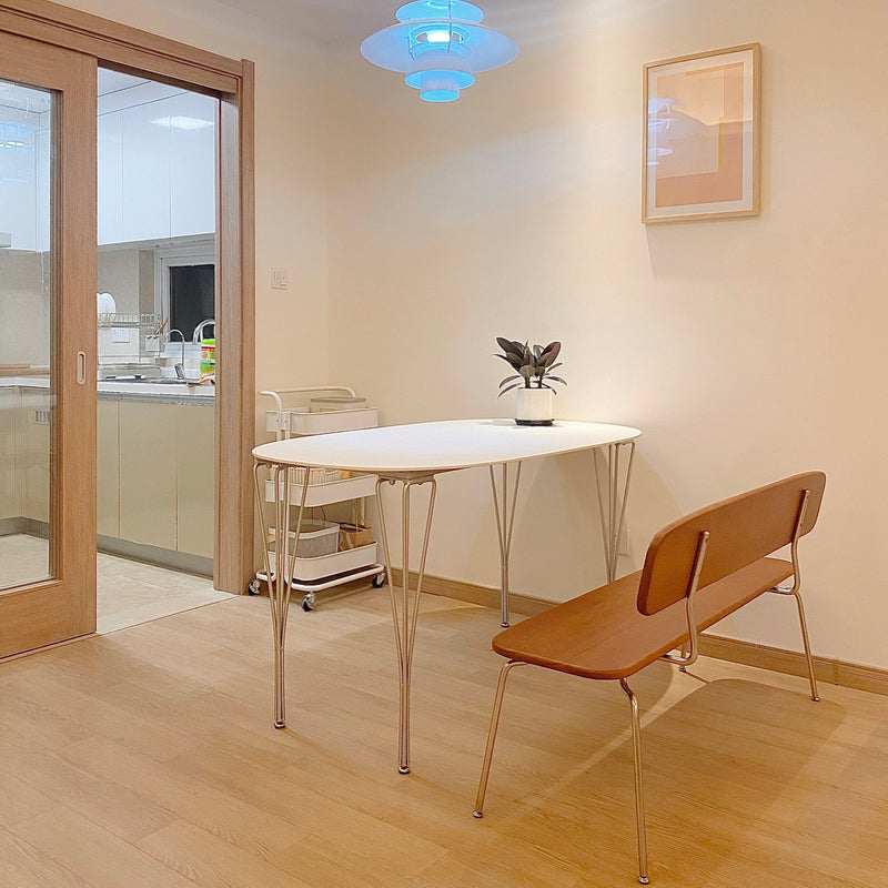 Modern White Sintered Stone Dining Table Oval Shape Standard Dining Table with 4 Legs Base