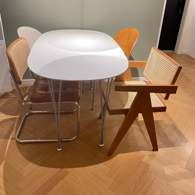 Modern White Sintered Stone Dining Table Oval Shape Standard Dining Table with 4 Legs Base