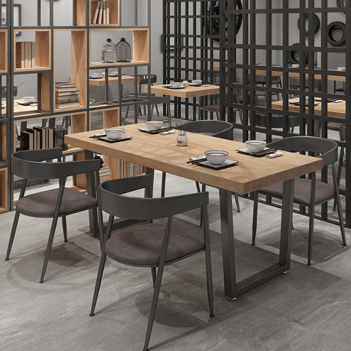 Industrial Style Solid Wood Dining Table Brown Rectangle Table with Sled Base for Dinning Room