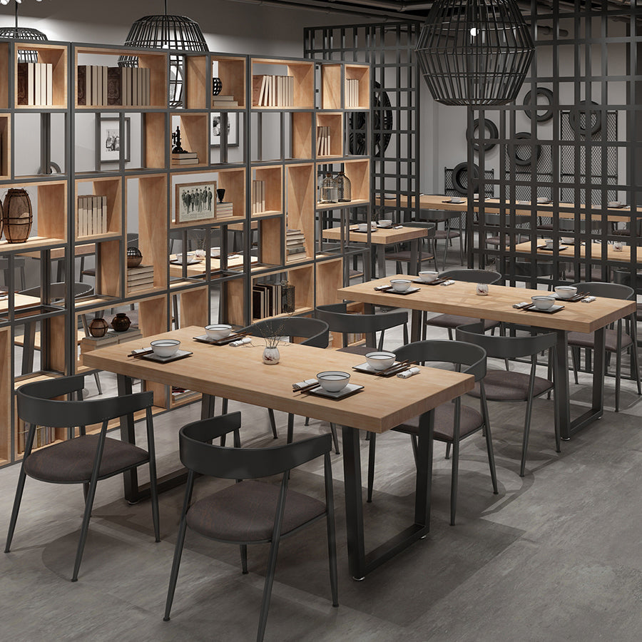 Industrial Style Solid Wood Dining Table Brown Rectangle Table with Sled Base for Dinning Room