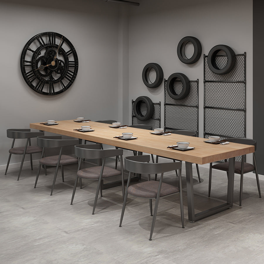 Industrial Style Solid Wood Dining Table Brown Rectangle Table with Sled Base for Dinning Room