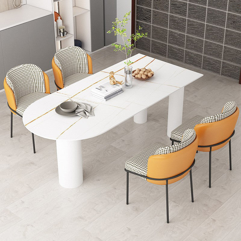 Vrije vorm driekleurige eettafel Gesinterde stenen tafel eigentijds met dubbel voetstuk