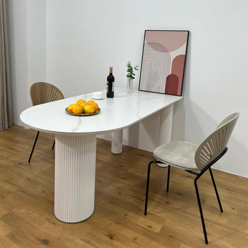 Vrije vorm driekleurige eettafel Gesinterde stenen tafel eigentijds met dubbel voetstuk