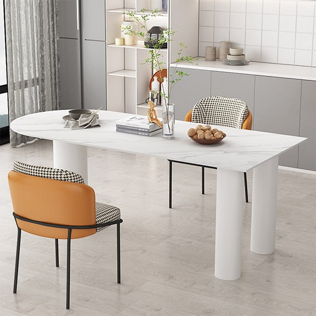 Vrije vorm driekleurige eettafel Gesinterde stenen tafel eigentijds met dubbel voetstuk