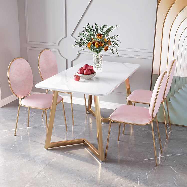 Minimalist Rectangle Shape White Dining Table Sintered Stone Standard Dining Table for Kitchen