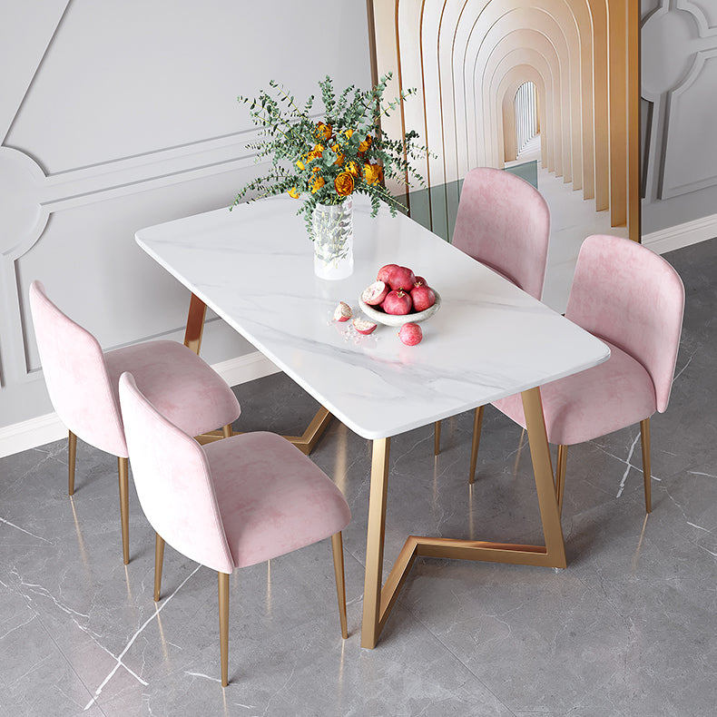 Minimalist Rectangle Shape White Dining Table Sintered Stone Standard Dining Table for Kitchen