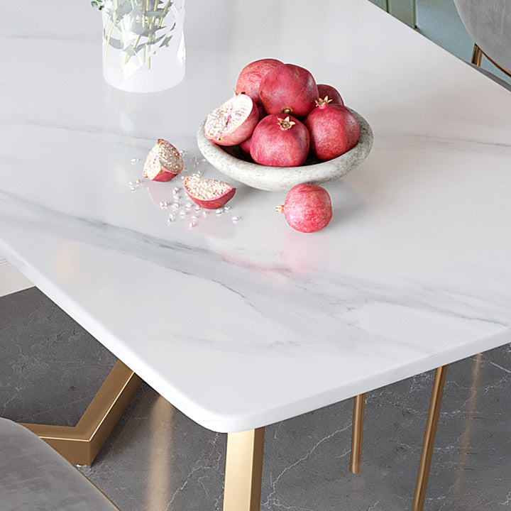 Minimalist Rectangle Shape White Dining Table Sintered Stone Standard Dining Table for Kitchen