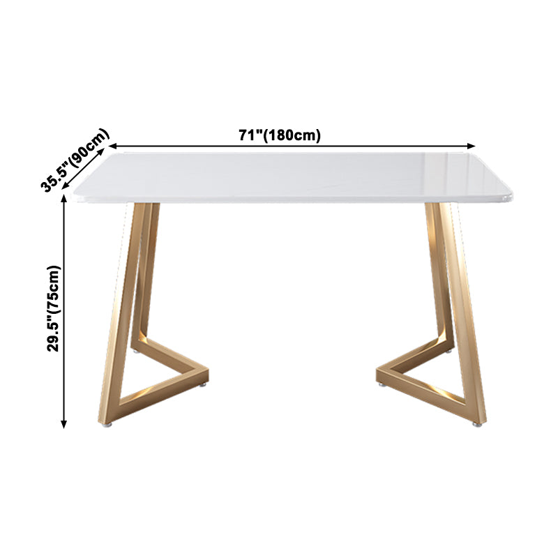Minimalist Rectangle Shape White Dining Table Sintered Stone Standard Dining Table for Kitchen