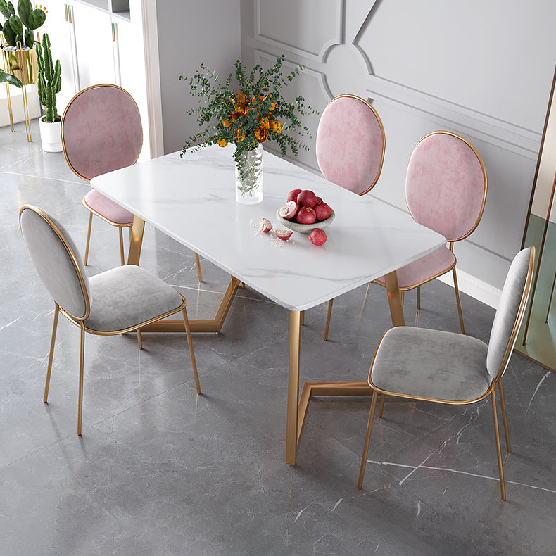 Minimalist Rectangle Shape White Dining Table Sintered Stone Standard Dining Table for Kitchen