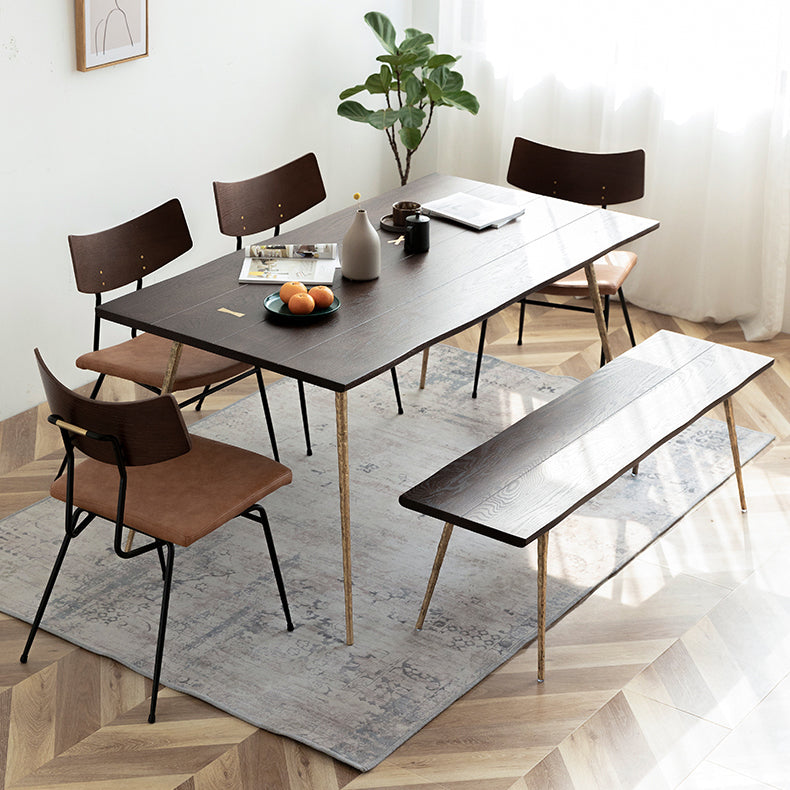 Industrial Style Oak Solid Wood Dining Table Brown Rectangle Table with Metal Base for Home Use