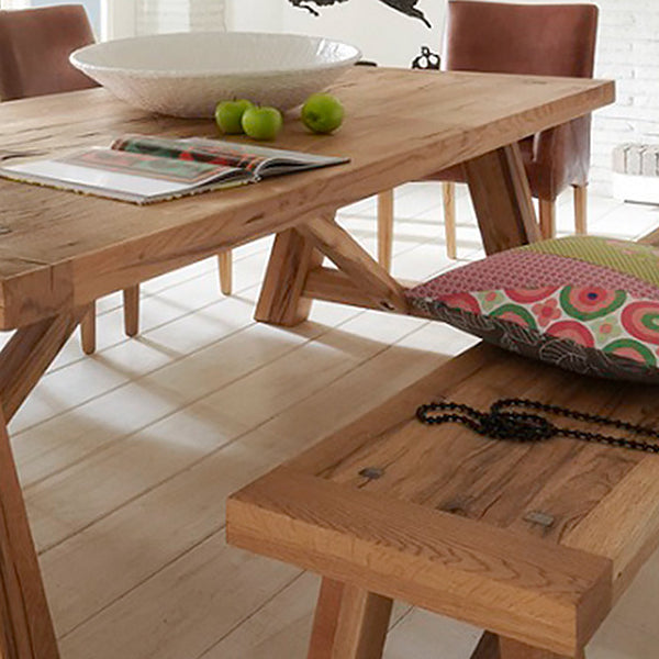 Modern Pine Solid Wood Table Rectangle Dining Table in Nature with Double Pedestal