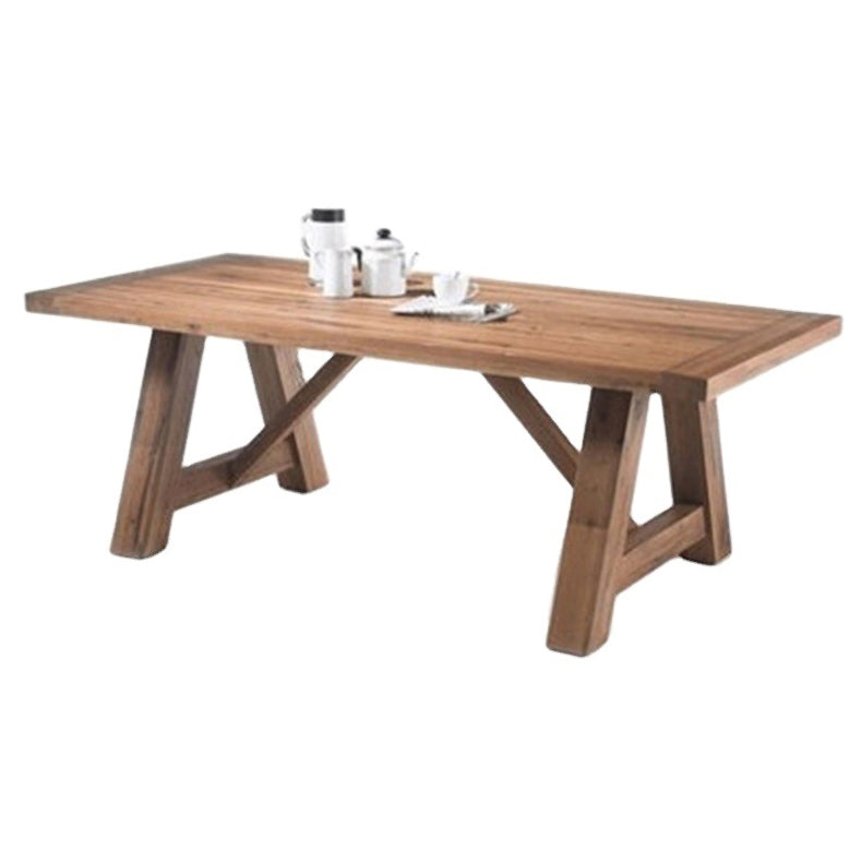 Modern Pine Solid Wood Table Rectangle Dining Table in Nature with Double Pedestal