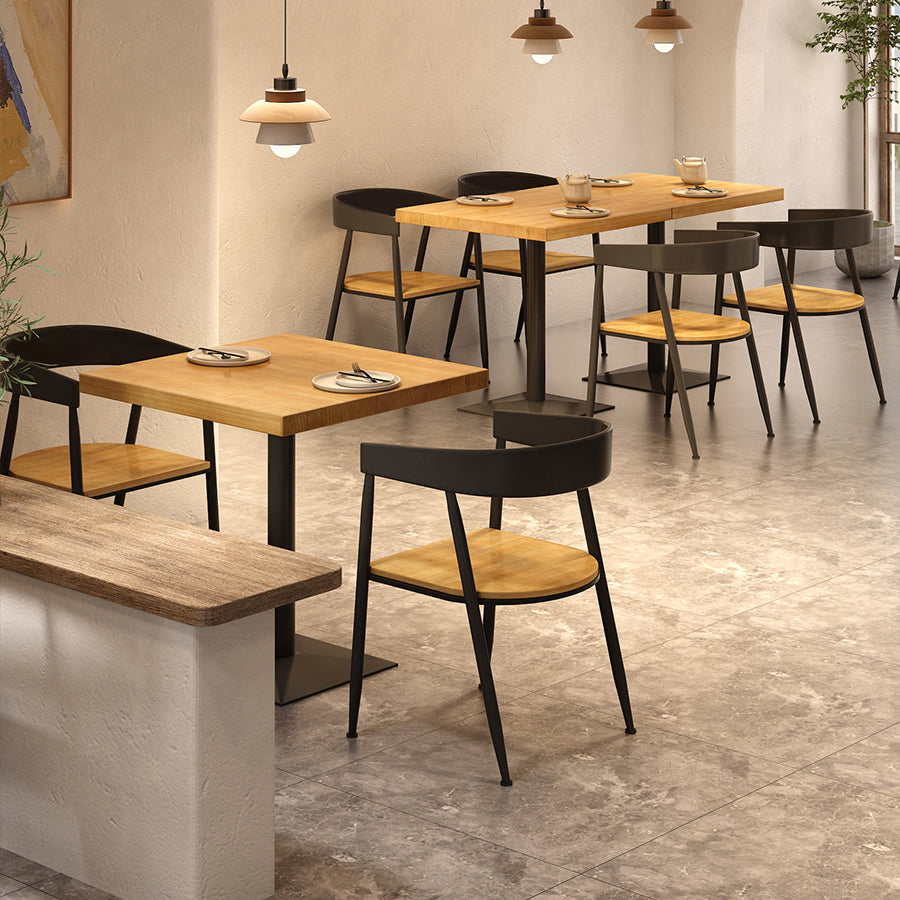 Industrial Solid Wood Dining Table Brown Square Table with Metal Base for Dinning Room