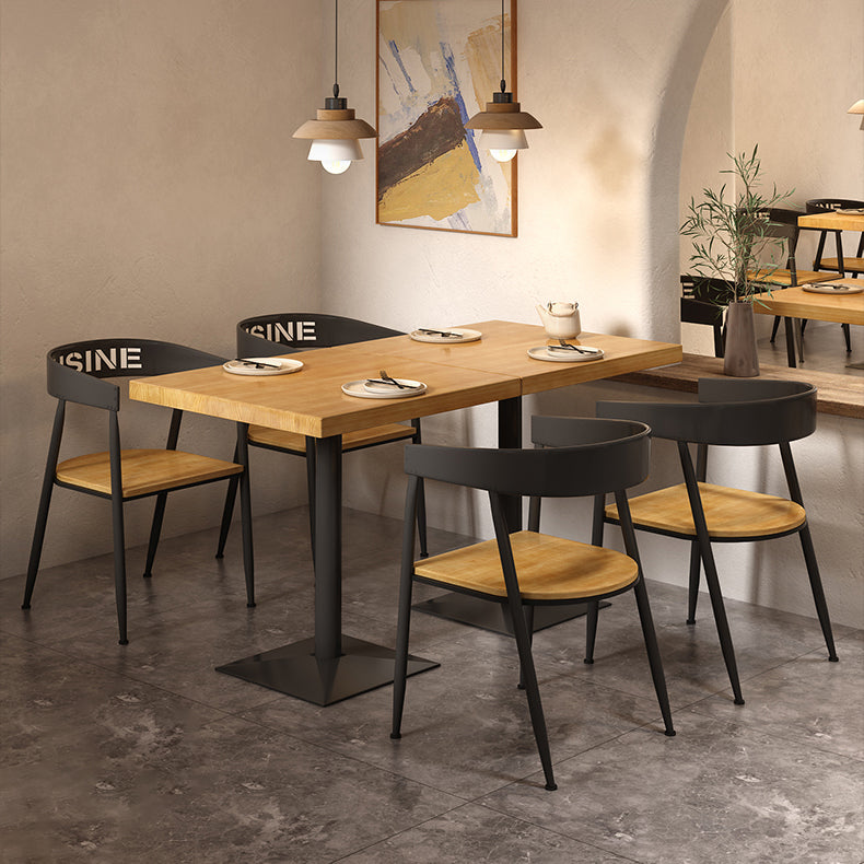 Industrial Solid Wood Dining Table Brown Square Table with Metal Base for Dinning Room