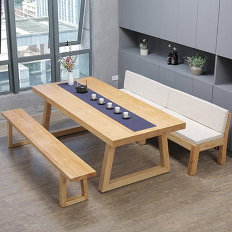 Rectangle Pine Solid Wood Table Modern Dining Table in Nature with Double Pedestal