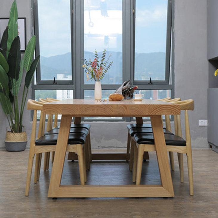 Rectangle Pine Solid Wood Table Modern Dining Table in Nature with Double Pedestal