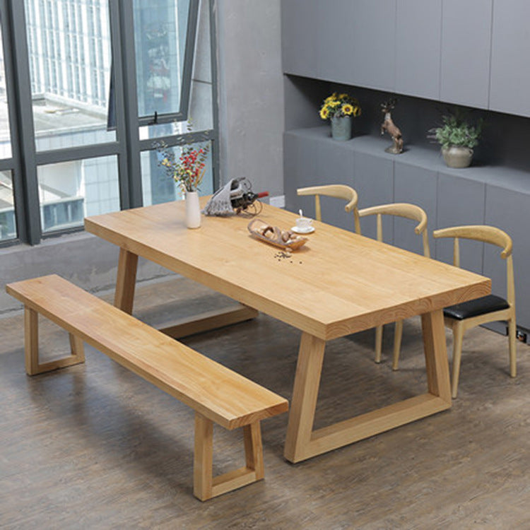 Rectangle Pine Solid Wood Table Modern Dining Table in Nature with Double Pedestal