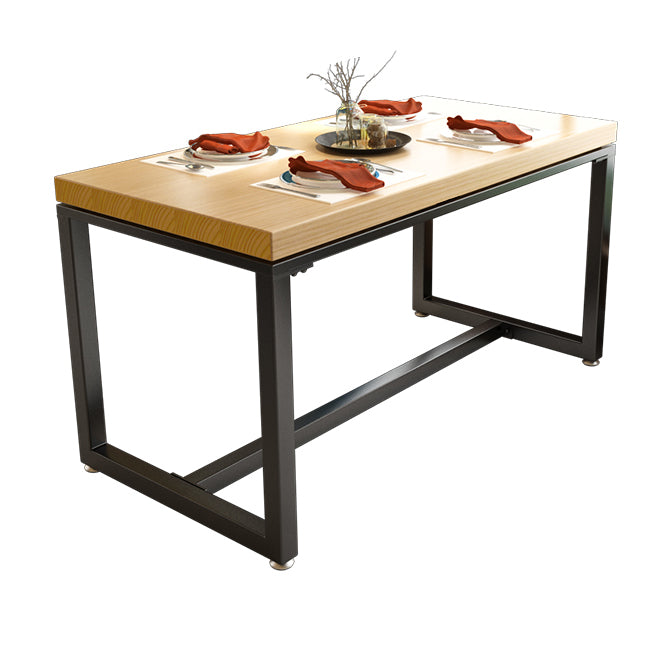 Table à manger en bois massif de style industriel table de rectangle marron avec cadre noir pour salle à manger