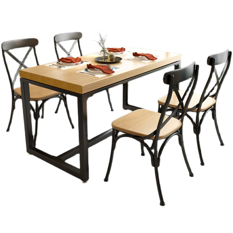 Table à manger en bois massif de style industriel table de rectangle marron avec cadre noir pour salle à manger