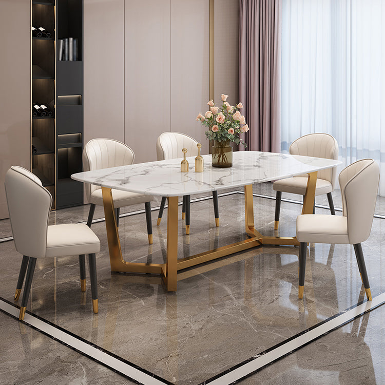 Luxusstil Home Sintered Stein Esstisch Rechteckiger Form Tisch mit Trestle Basis