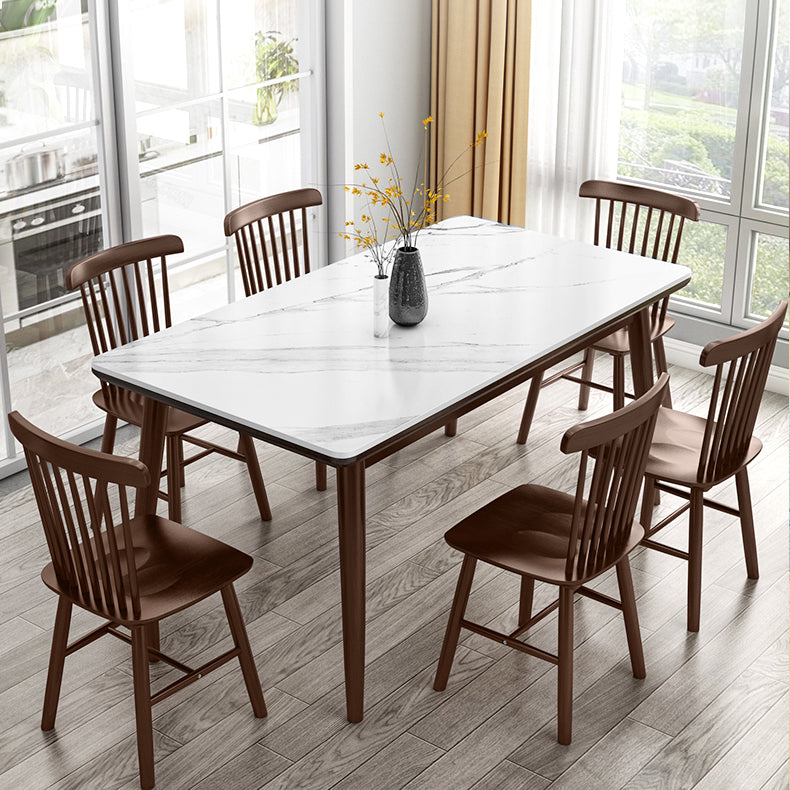 Esstisch aus gesintertem Stein im modernen Stil, rechteckiger Tisch mit Holzsockel