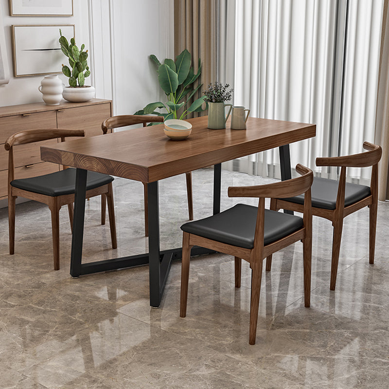 Industrial Solid Wood Dining Table Brown Rectangle Table with Metal Base for Dinning Room