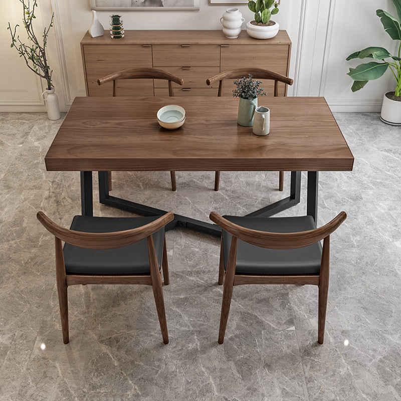 Industrial Solid Wood Dining Table Brown Rectangle Table with Metal Base for Dinning Room