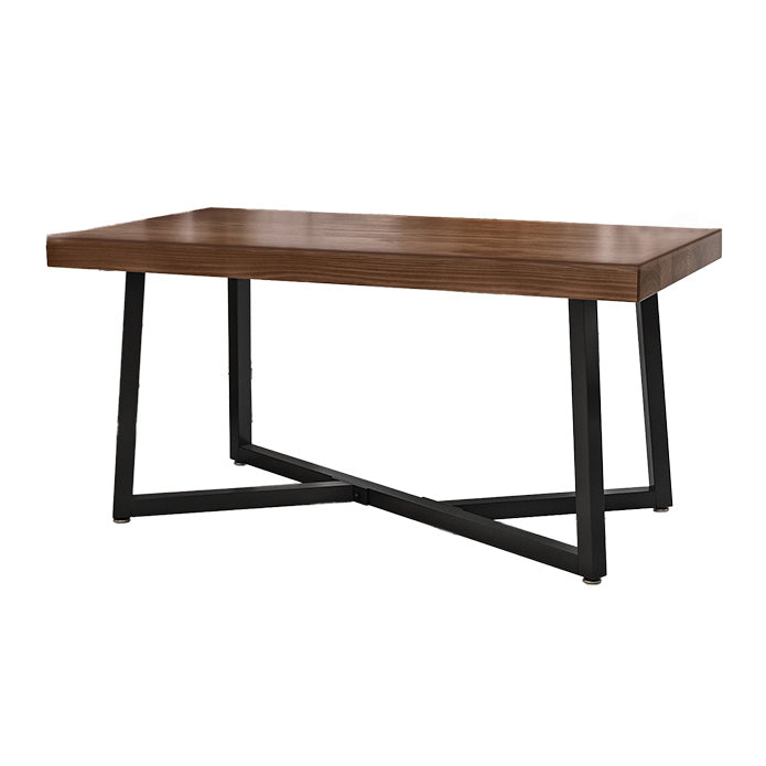 Industrial Solid Wood Dining Table Brown Rectangle Table with Metal Base for Dinning Room