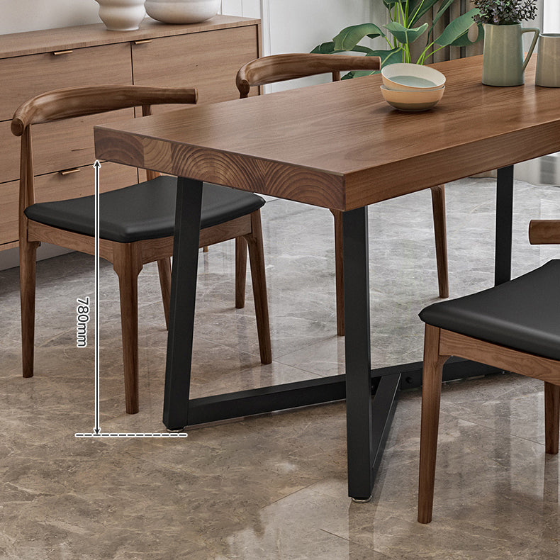 Industrial Solid Wood Dining Table Brown Rectangle Table with Metal Base for Dinning Room