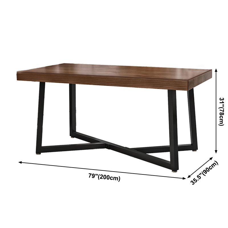 Industrial Solid Wood Dining Table Brown Rectangle Table with Metal Base for Dinning Room