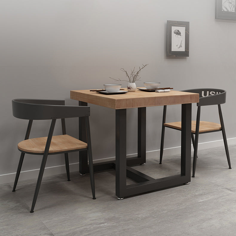 Industrial Style Solid Wood Dining Table Brown Square Table with Trestle Base for Dinning Room