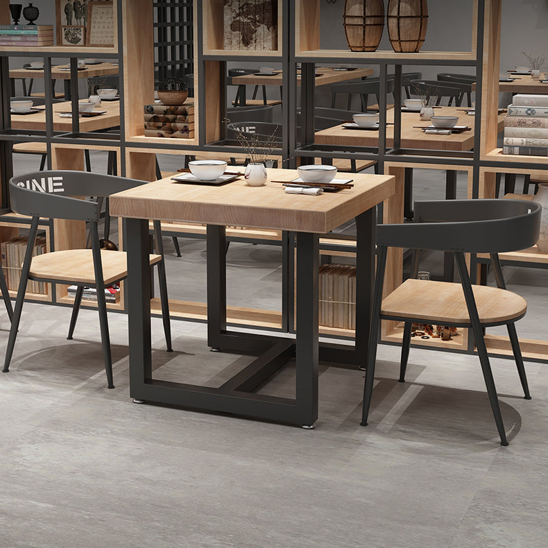 Industrial Style Solid Wood Dining Table Brown Square Table with Trestle Base for Dinning Room