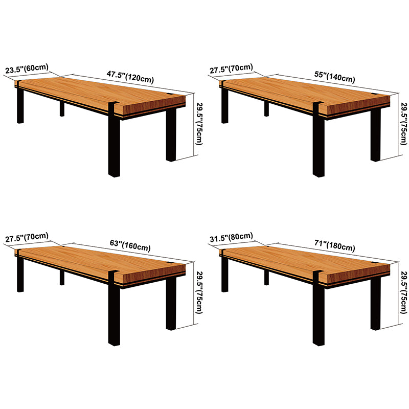 Rectangle 4 Legs Industrial Dining Table Wood Color Fixed Table with Solid Wood