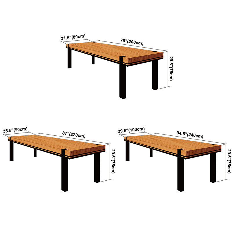 Rectangle 4 Legs Industrial Dining Table Wood Color Fixed Table with Solid Wood