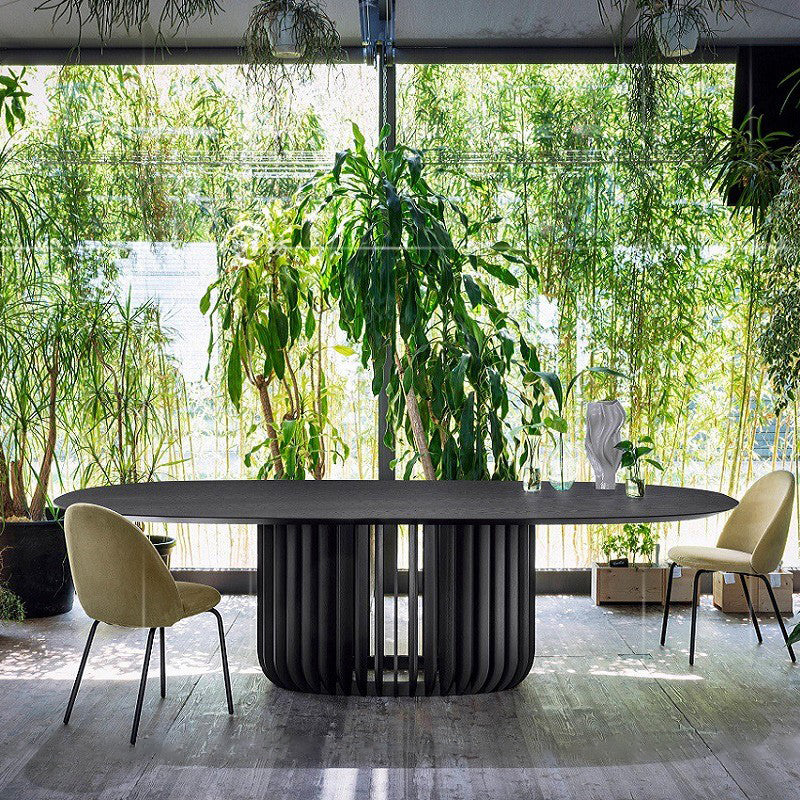 Mesa de comedor ovalada moderna de madera maciza, mesa superior de madera para cocina y comedor