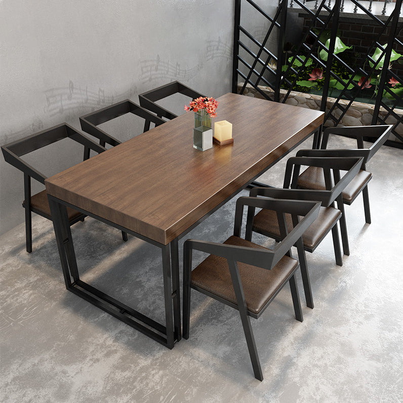 Industrial Style Solid Wood Dinner Table Brown Rectangle Table with Sled Base for Dinning Room