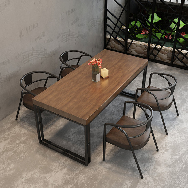 Industrial Style Solid Wood Dinner Table Brown Rectangle Table with Sled Base for Dinning Room