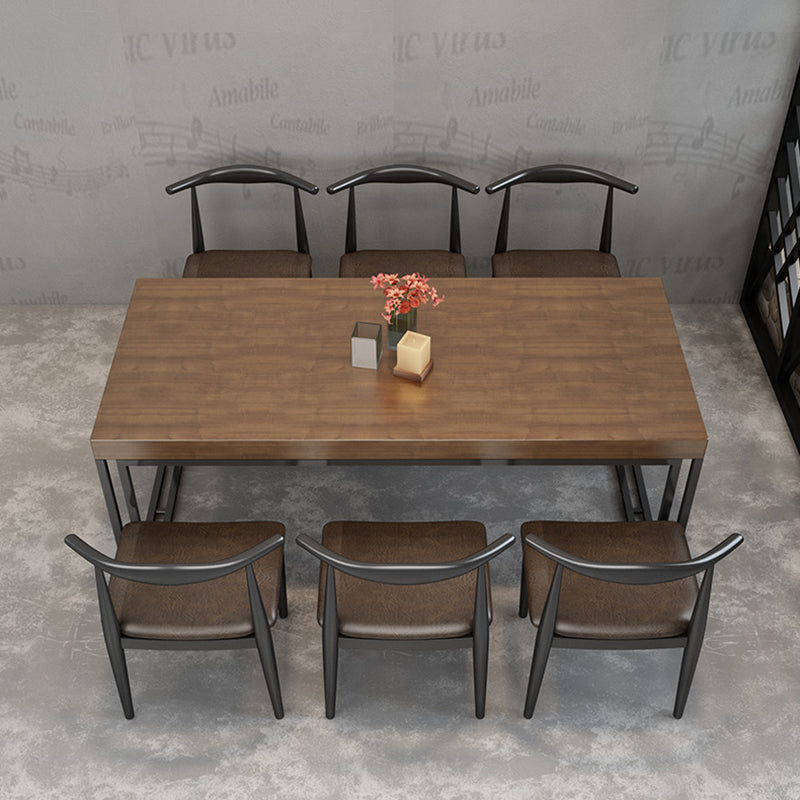 Industrial Style Solid Wood Dinner Table Brown Rectangle Table with Sled Base for Dinning Room